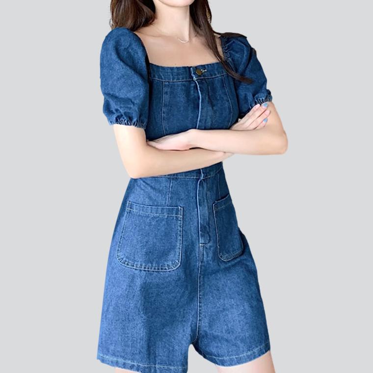 Short sleeve jean overall shorts