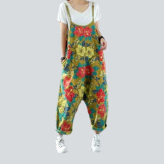 Floral print baggy denim jumpsuit