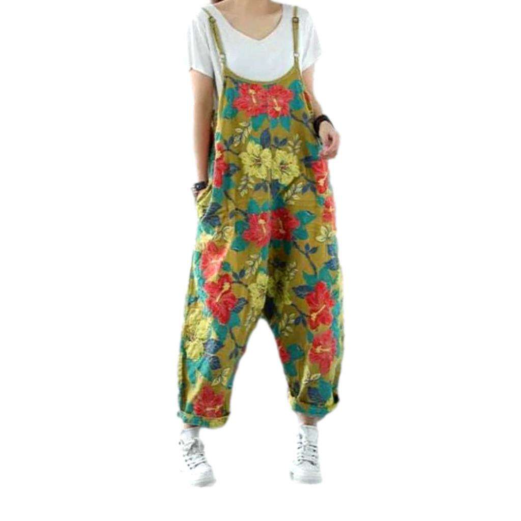 Floral print baggy denim jumpsuit