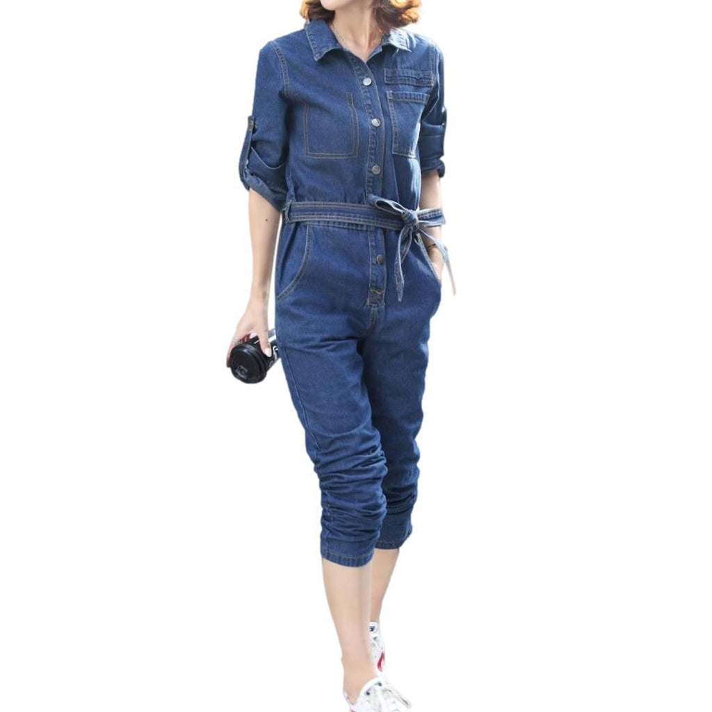 Women denim overall with belt