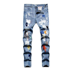 Embroidered ripped jeans for men