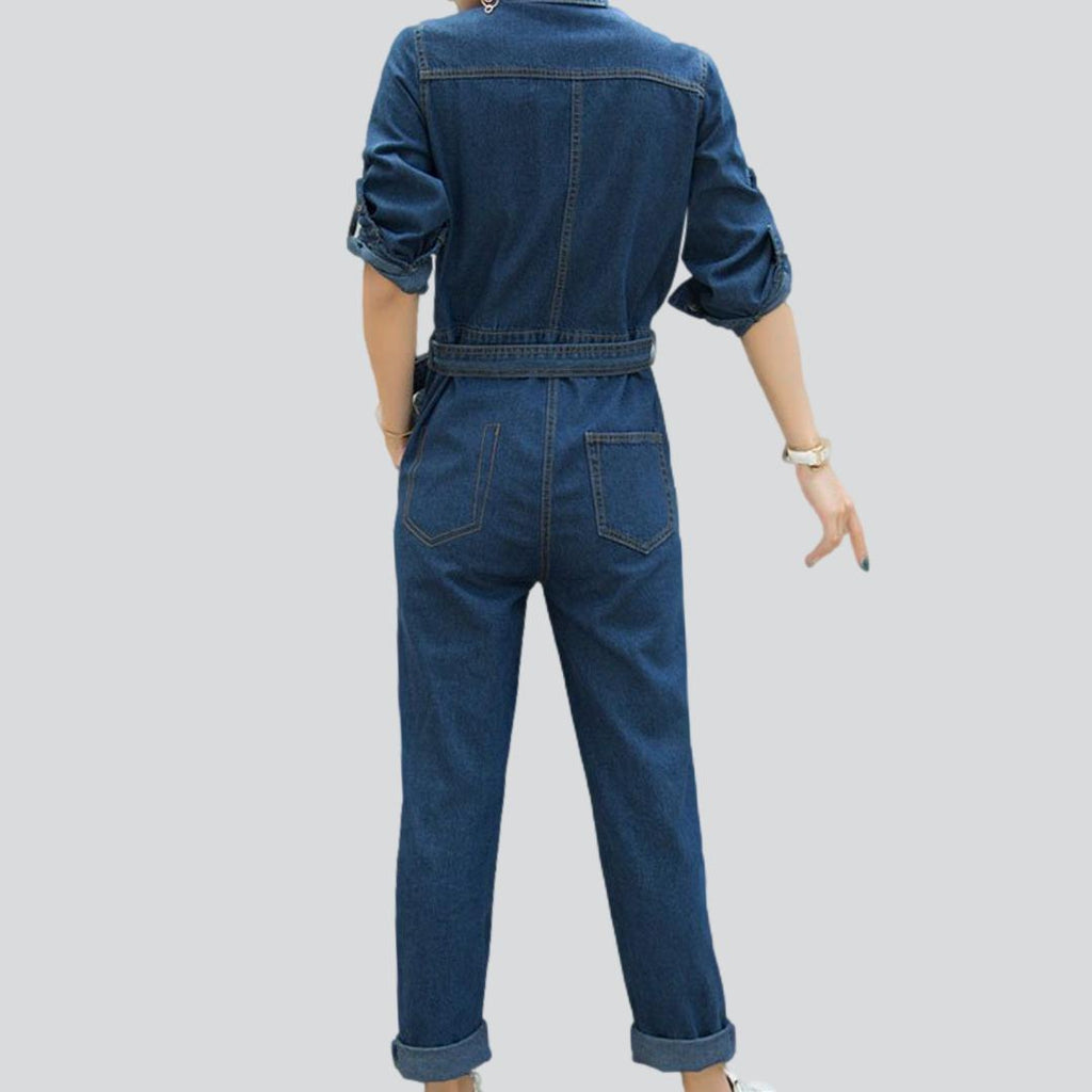 Women denim overall with belt