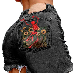 Jeansshorts mit Print auf der Gesäßtasche