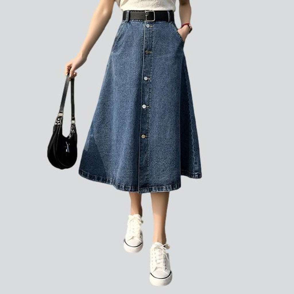 A-line button-down denim skirt