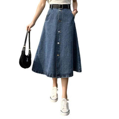 A-line button-down denim skirt