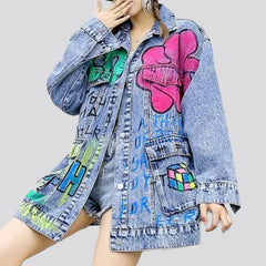 Painted graffiti print denim jacket for ladies