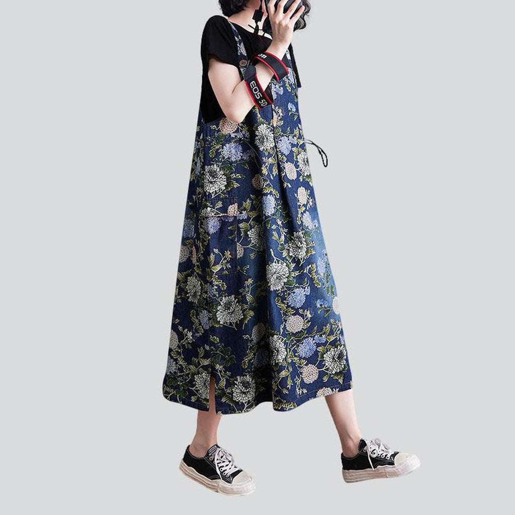 Dark denim dress with flowers