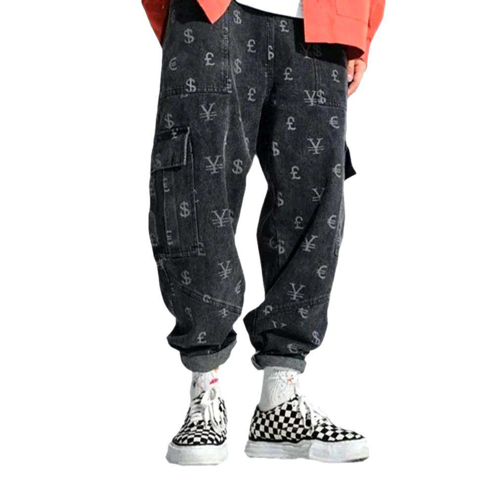 Currency print cargo baggy jeans