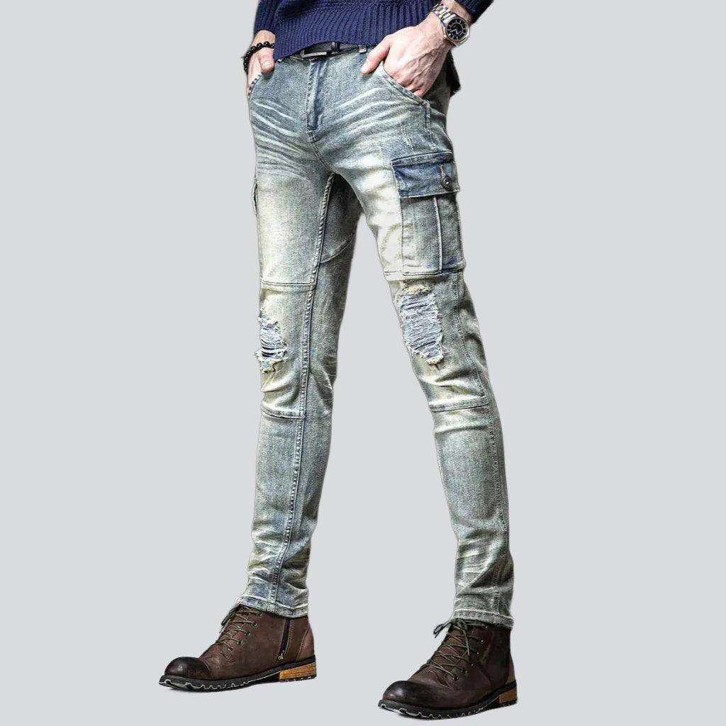 Aged cargo jeans for men