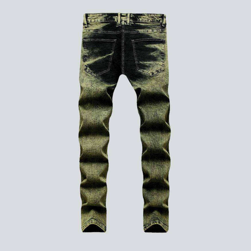 Grüne, überfärbte Distressed-Jeans