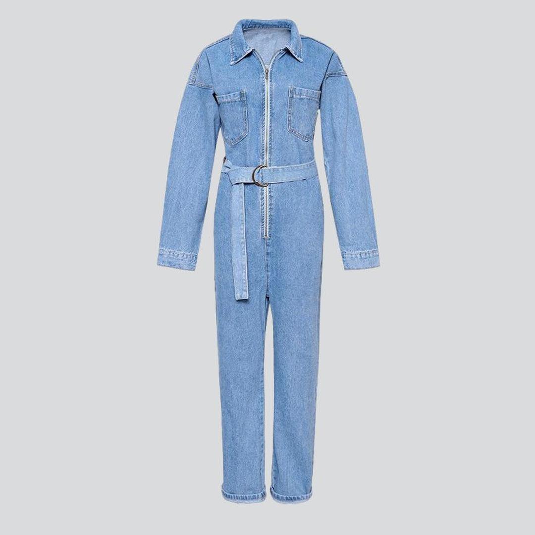 Oversized denim overall with zipper