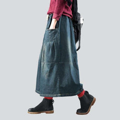Long dark women denim skirt
