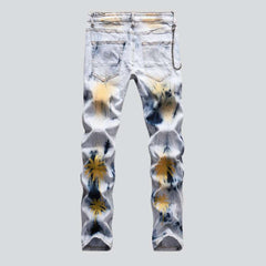 Gold palm-painted men jeans