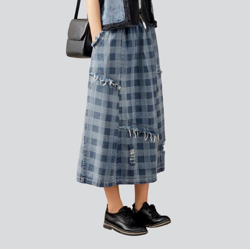 Patchwork a-line denim skirt