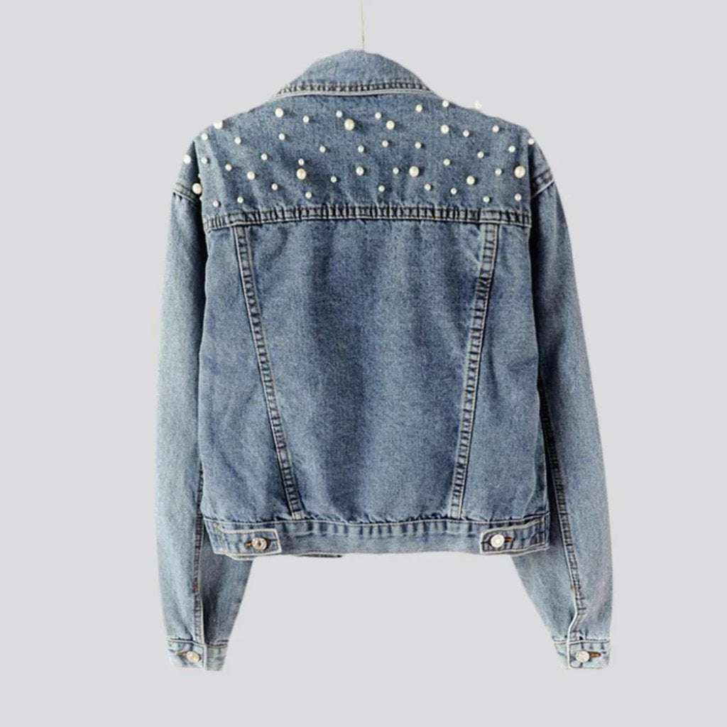 Embellished shoulders women denim jacket