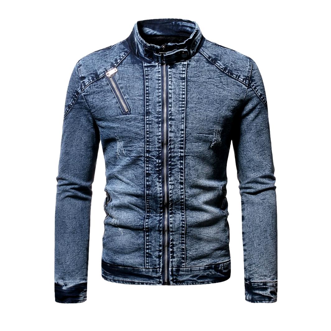 Winter men moto denim jacket