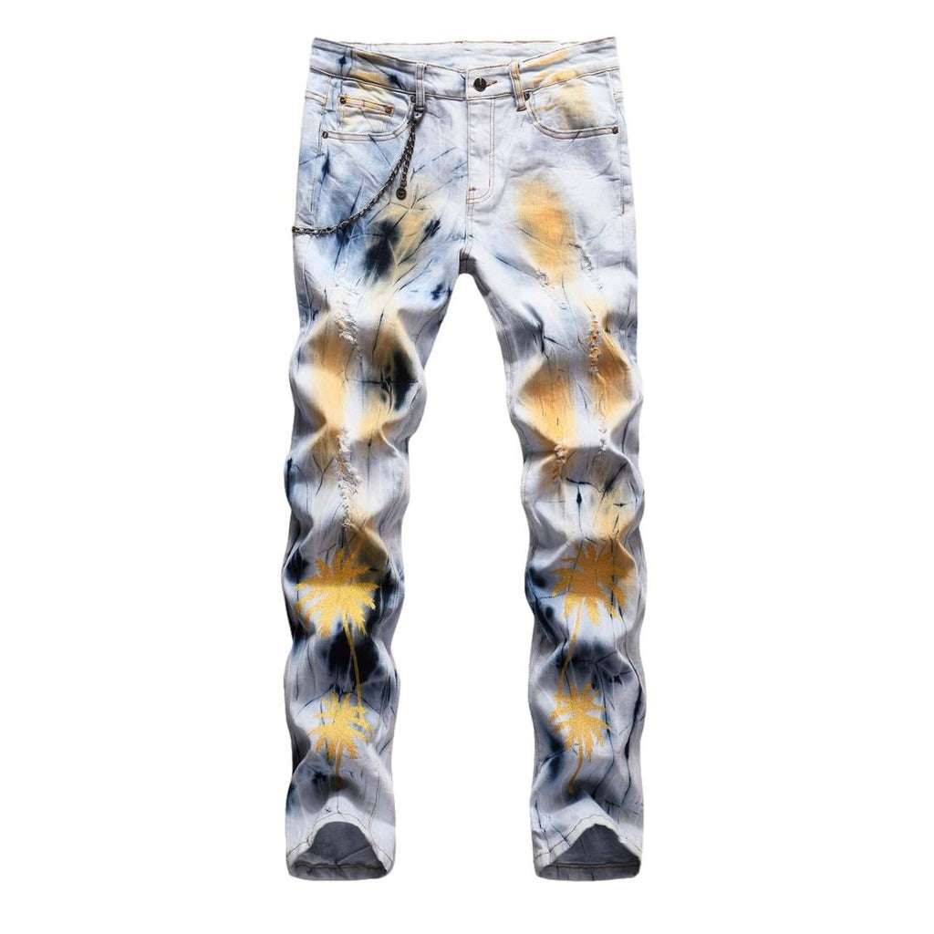 Gold palm-painted men jeans