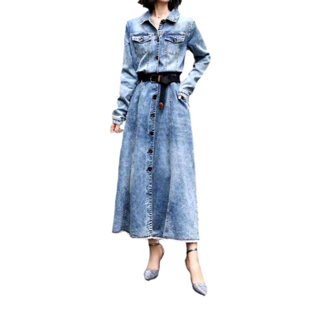 Fashion vintage long denim jacket