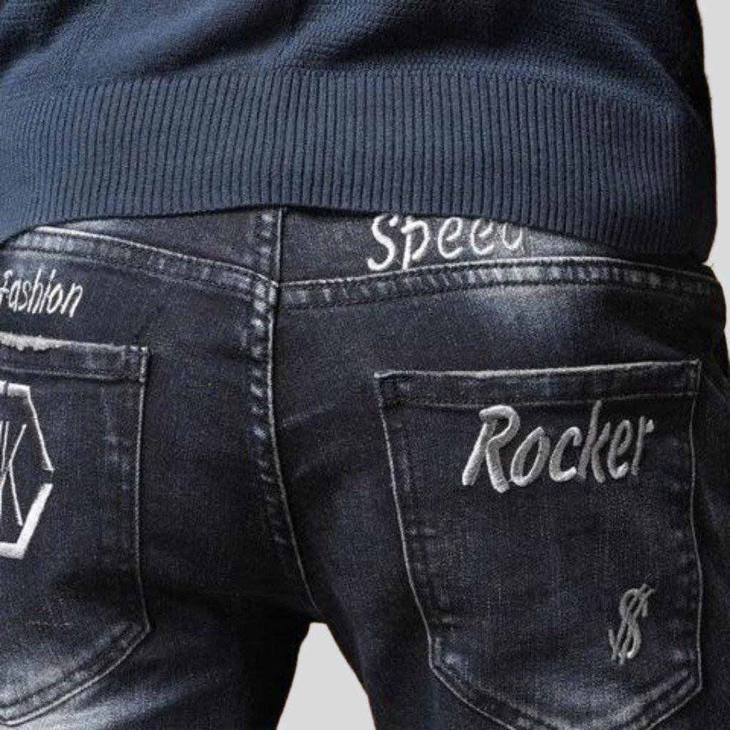 Sanded embroidered jeans for men