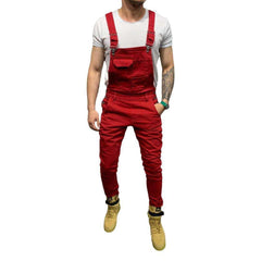 Color denim jumpsuit for men