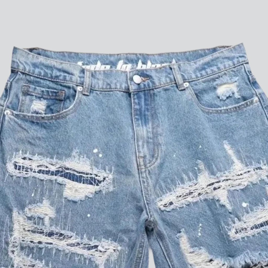 Painted baggy distressed denim shorts