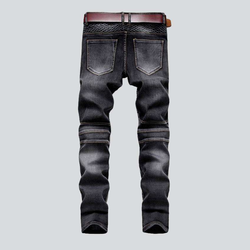 Bestickte graue Bikerjeans für Herren