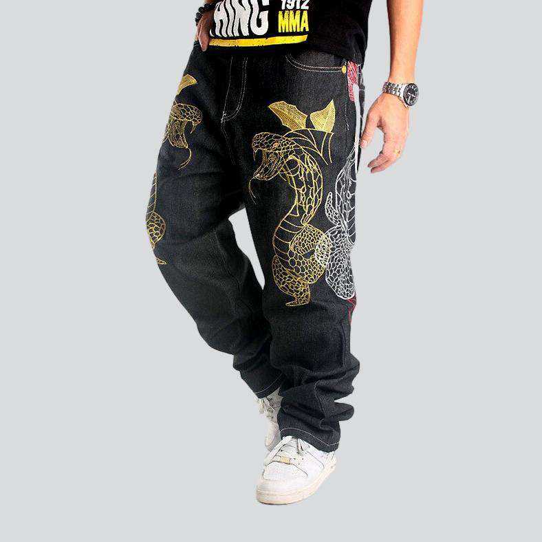 Hip-Hop-Jeans mit Schlangenstickerei