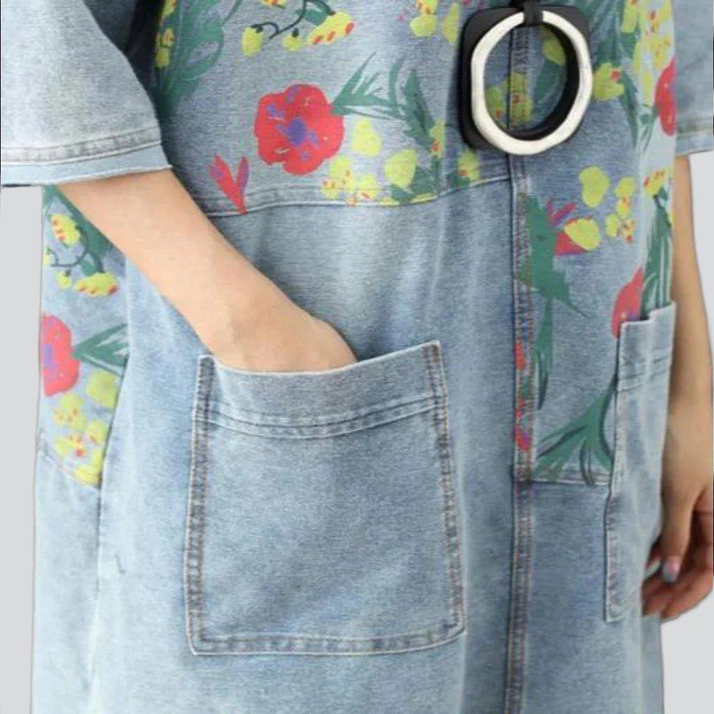 Streetwear floral denim dress