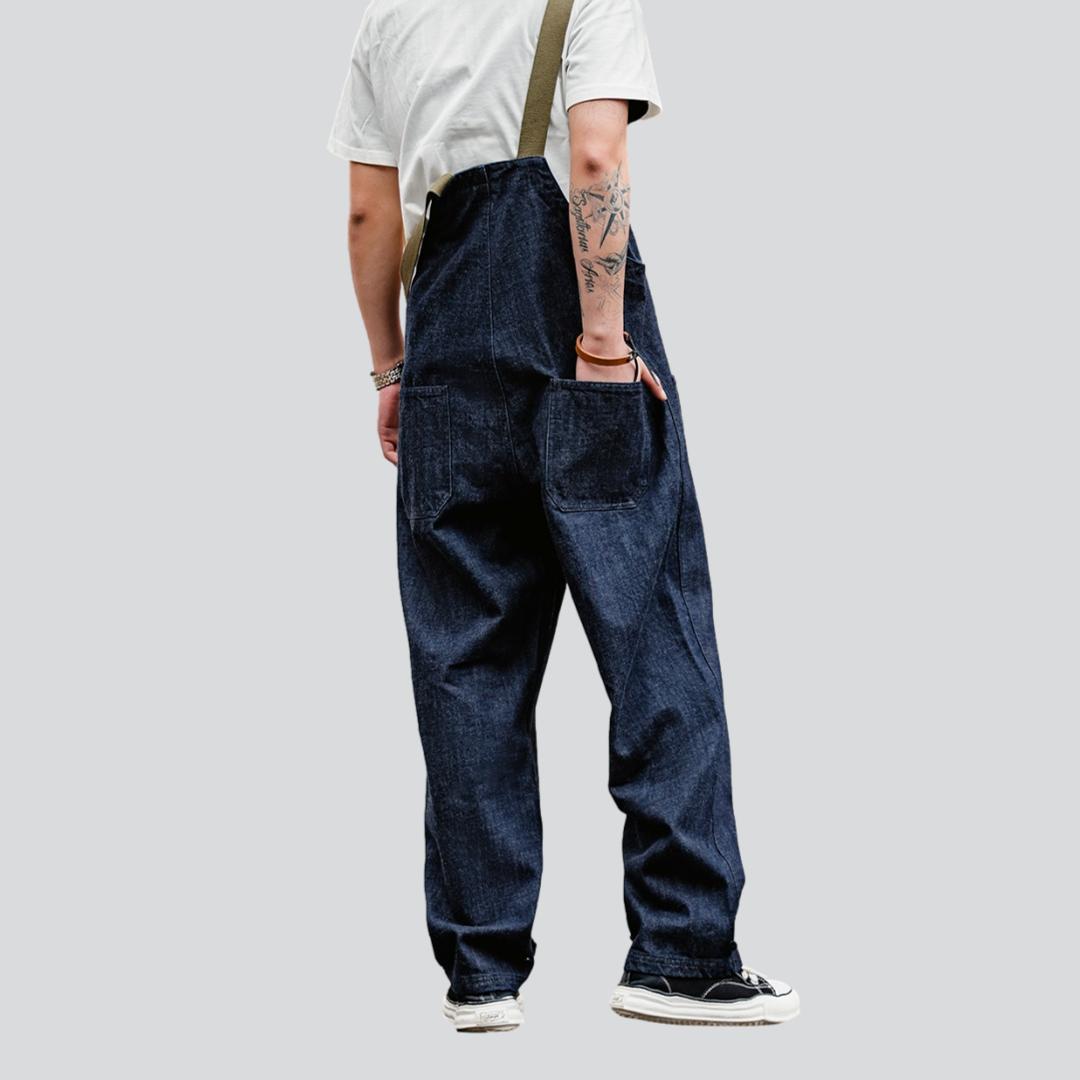 Straight pocket baggy denim jumpsuit