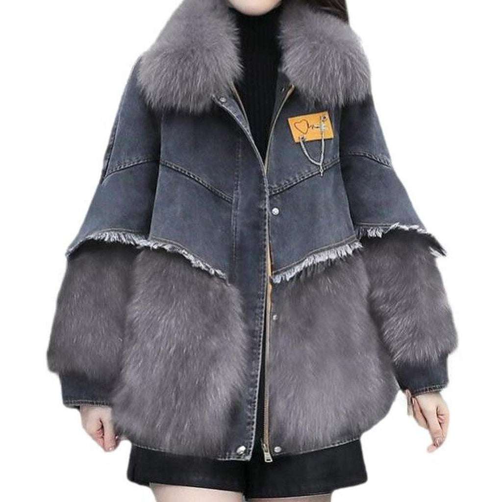 Chaqueta vaquera gris con pelo