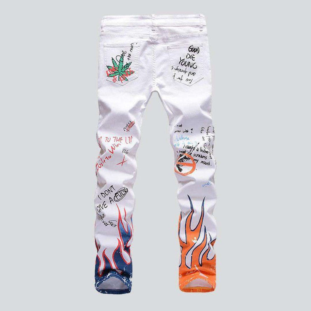 Color flame-painted men jeans