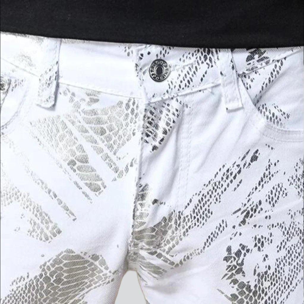 Silver print white men jeans