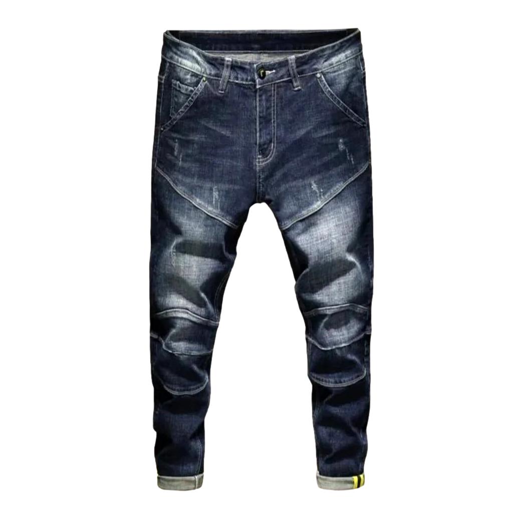 Patched knees men biker jeans