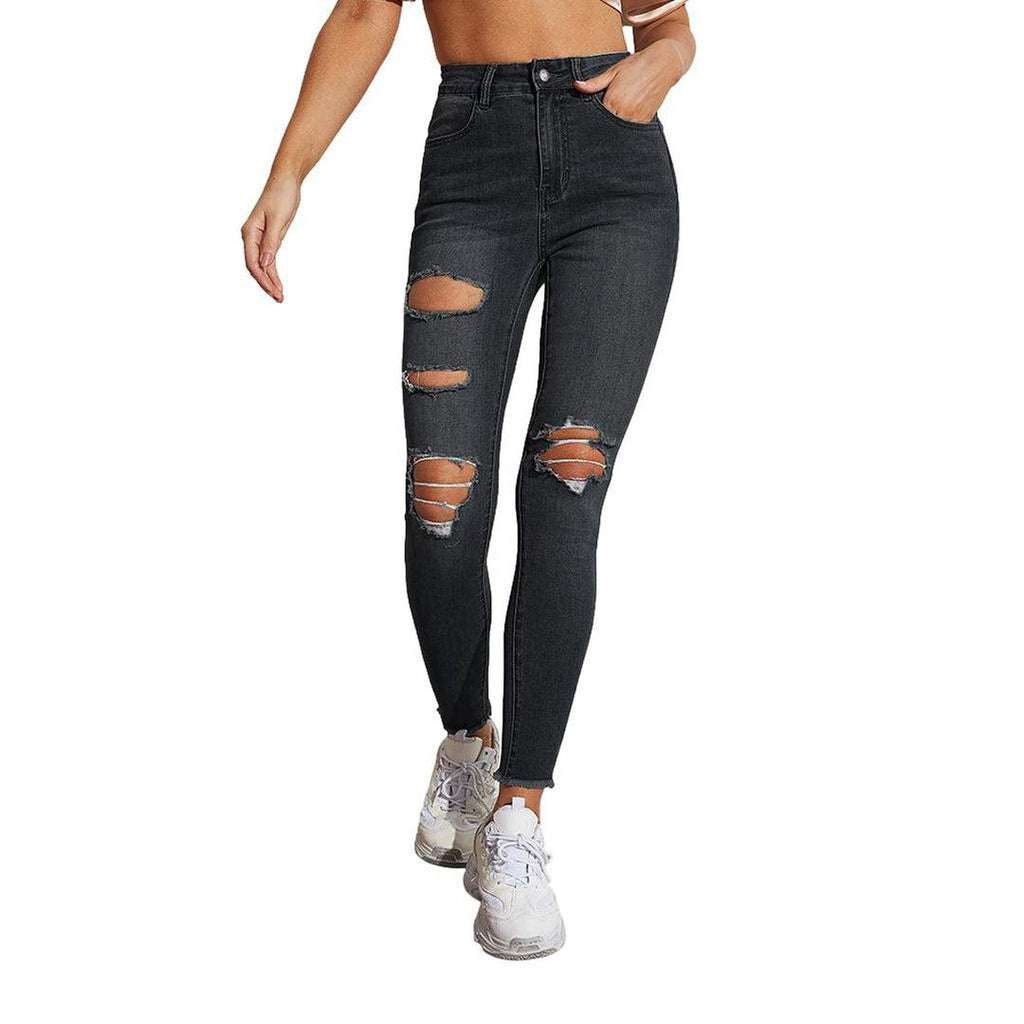 Butt-lifting distressed women jeans