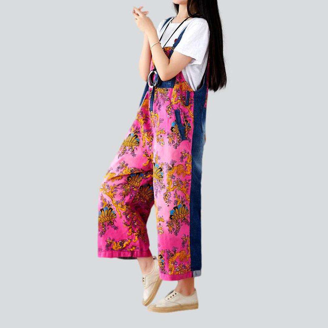 Chinese ornament women denim jumpsuit