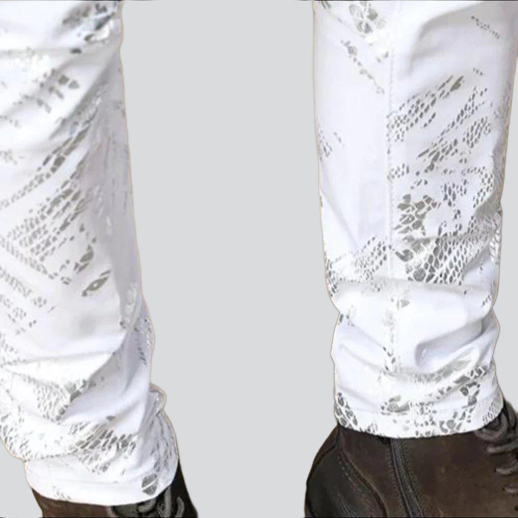 Silver print white men jeans