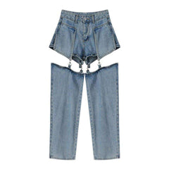 Detachable leg women baggy jeans