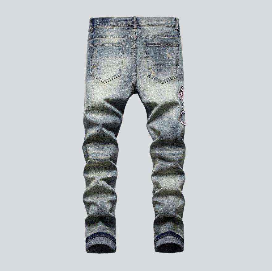 Cobra embroidery ripped men jeans