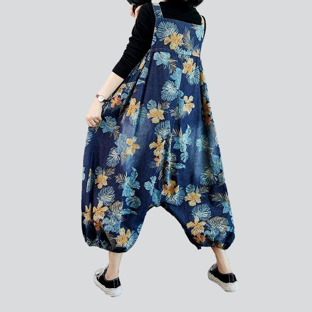 Printed baggy women denim jumpsuit