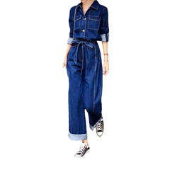 Langärmliger weiter Jeans-Overall