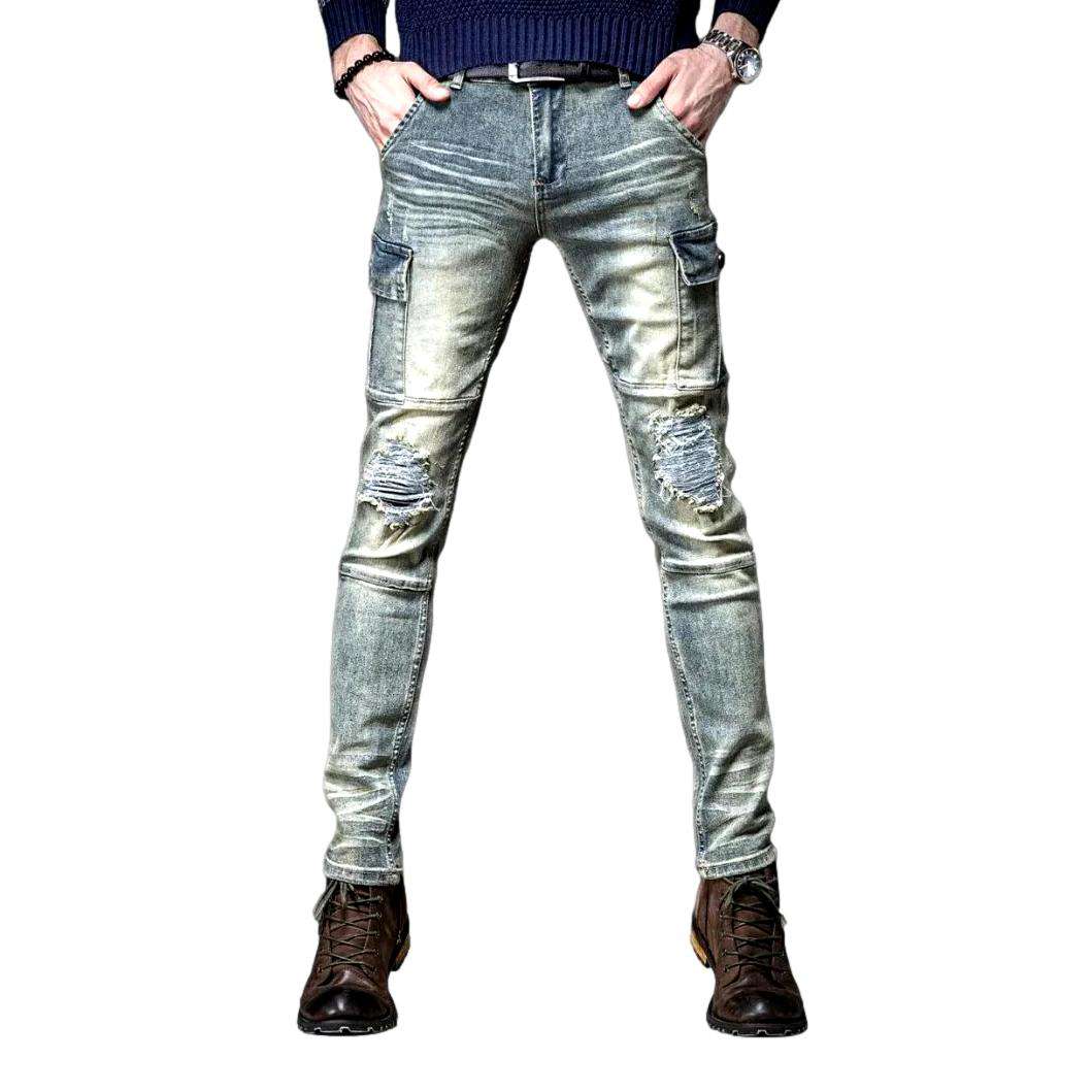 Aged cargo jeans for men