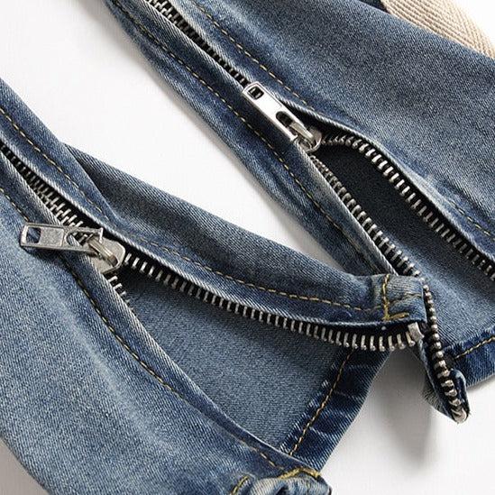 Jeans mit Rippen an den Knien und Bändern