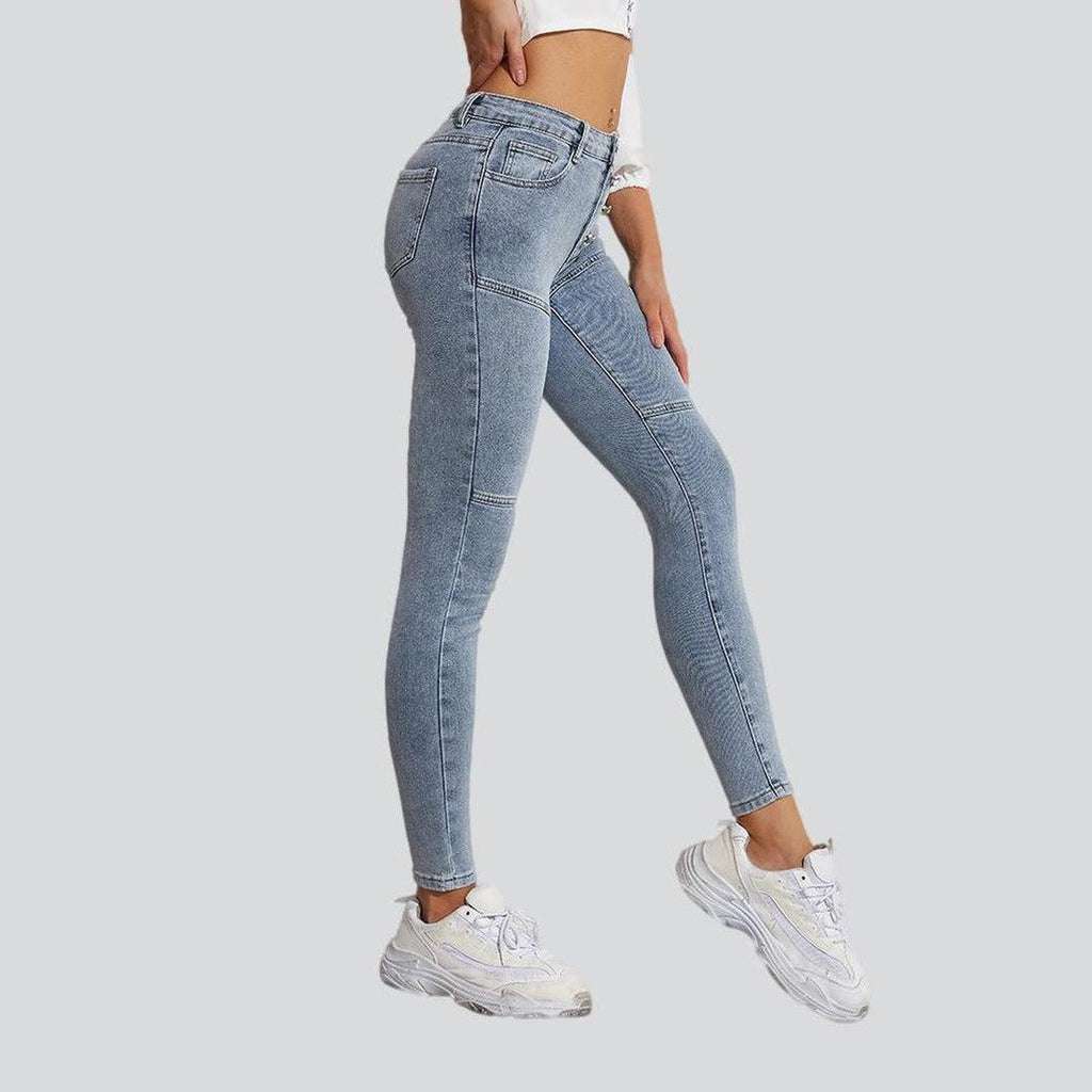 Exposed button skinny women jeans