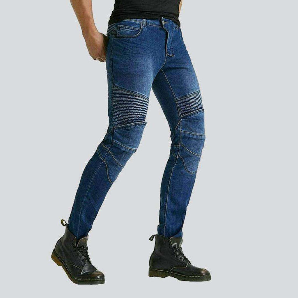 Contrast stitching men biker jeans