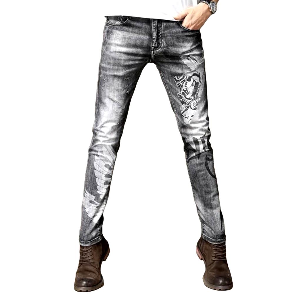 Stylish print grey men jeans