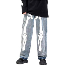 Skeleton print baggy men jeans