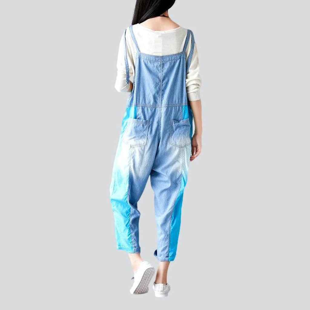 Mixed color fabric denim overall