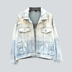 Deer embroidery women denim jacket