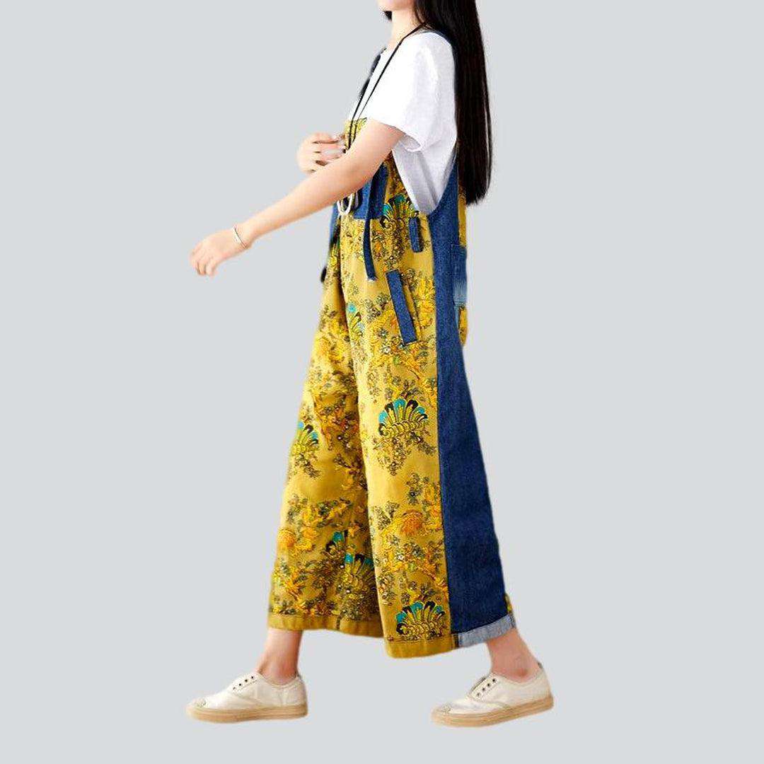 Chinese ornament women denim jumpsuit