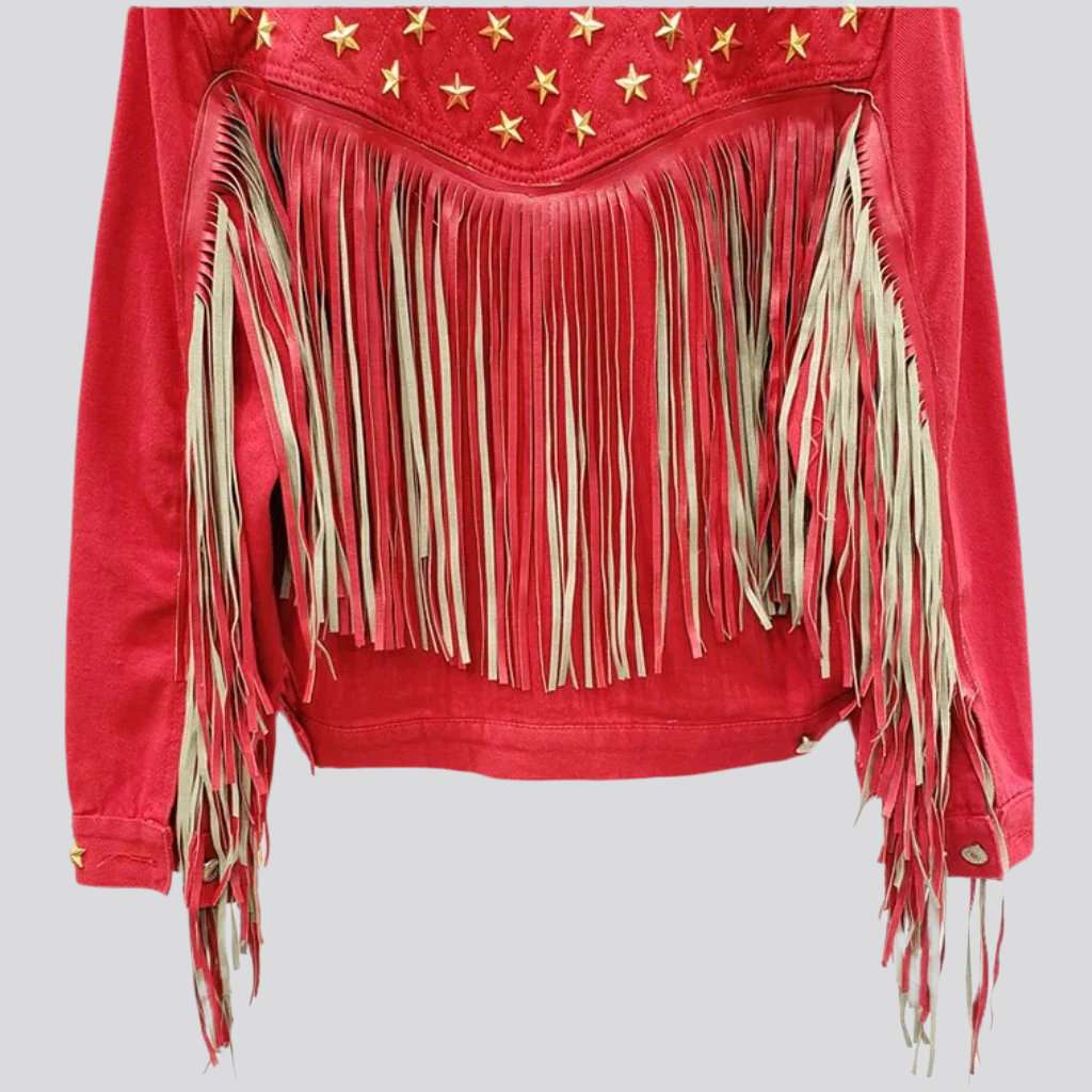 Fringe embellished color denim jacket